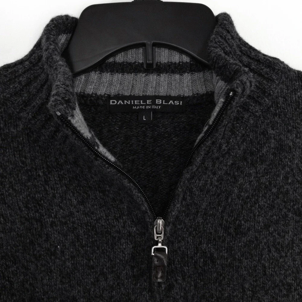 Daniele Blasi Men's Large Wool Quarter Zip Sweater Charcoal Grey Made in Italy